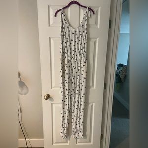 Madewell black and white palm tree jumpsuit.